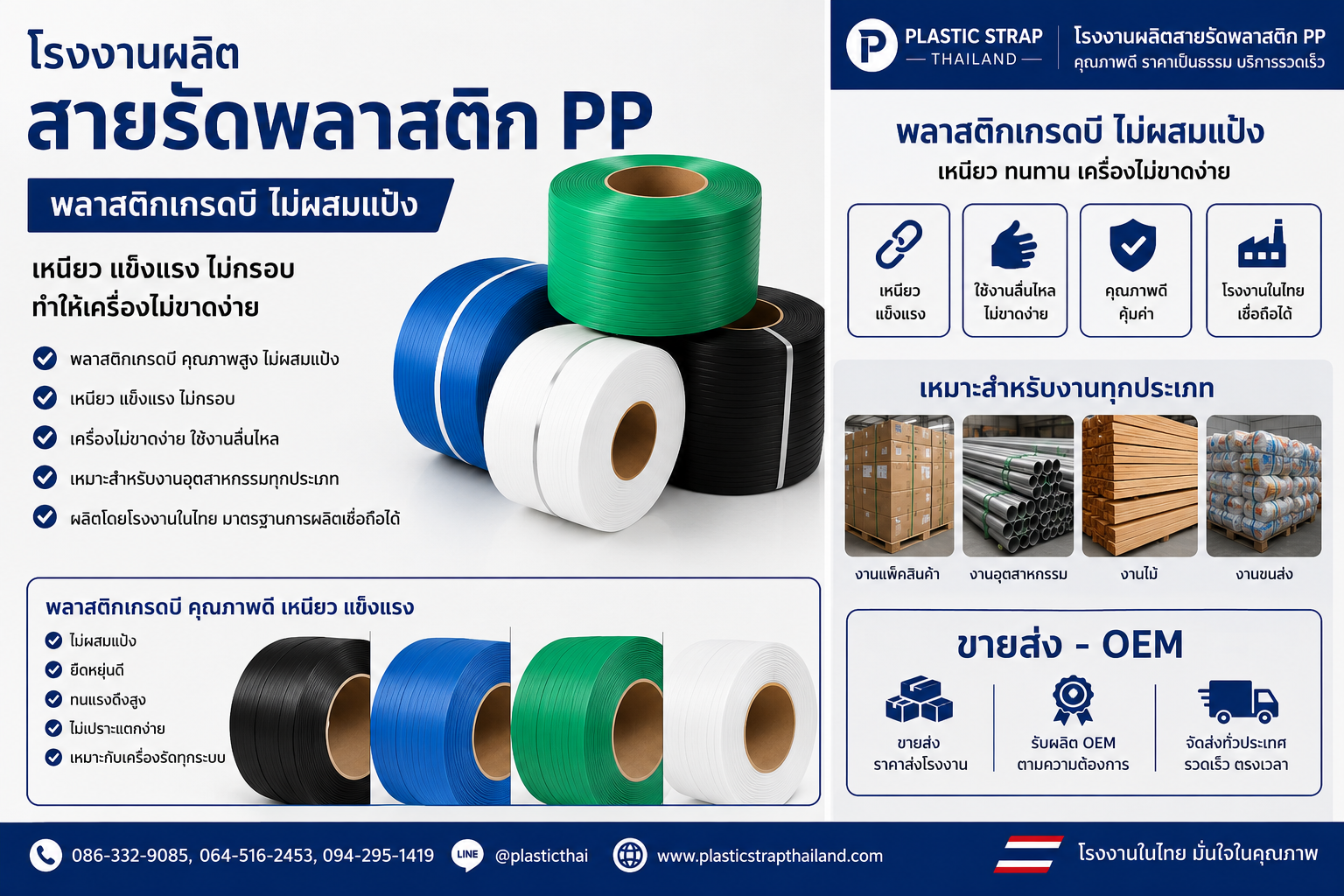 สายรัดพลาสติก PP สำหรับงานอุตสาหกรรม